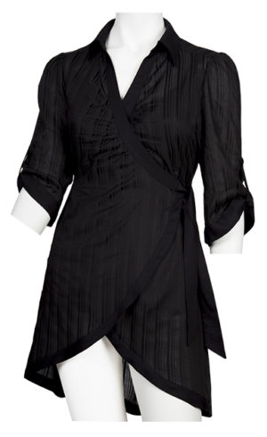 Black comfortable and feminine wrap around shirt with
