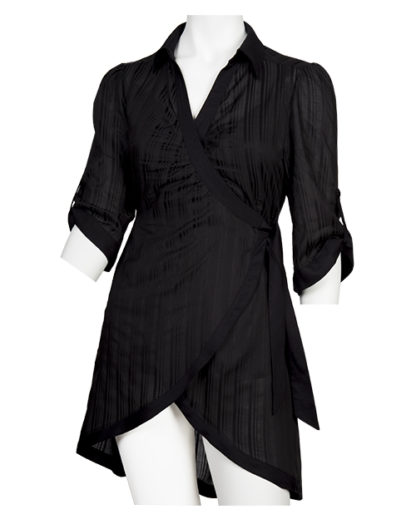 Black comfortable and feminine wrap around shirt with