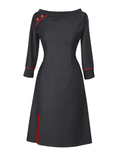 Black Red dress made of organic wool