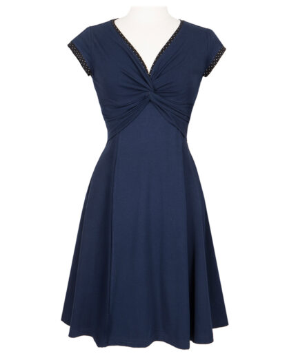 PreLoved Twist - Navy jersey kjole med prikket kant