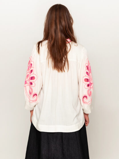 Nicole skjortebluse - Hvid/Neon-koralpink - Image 6