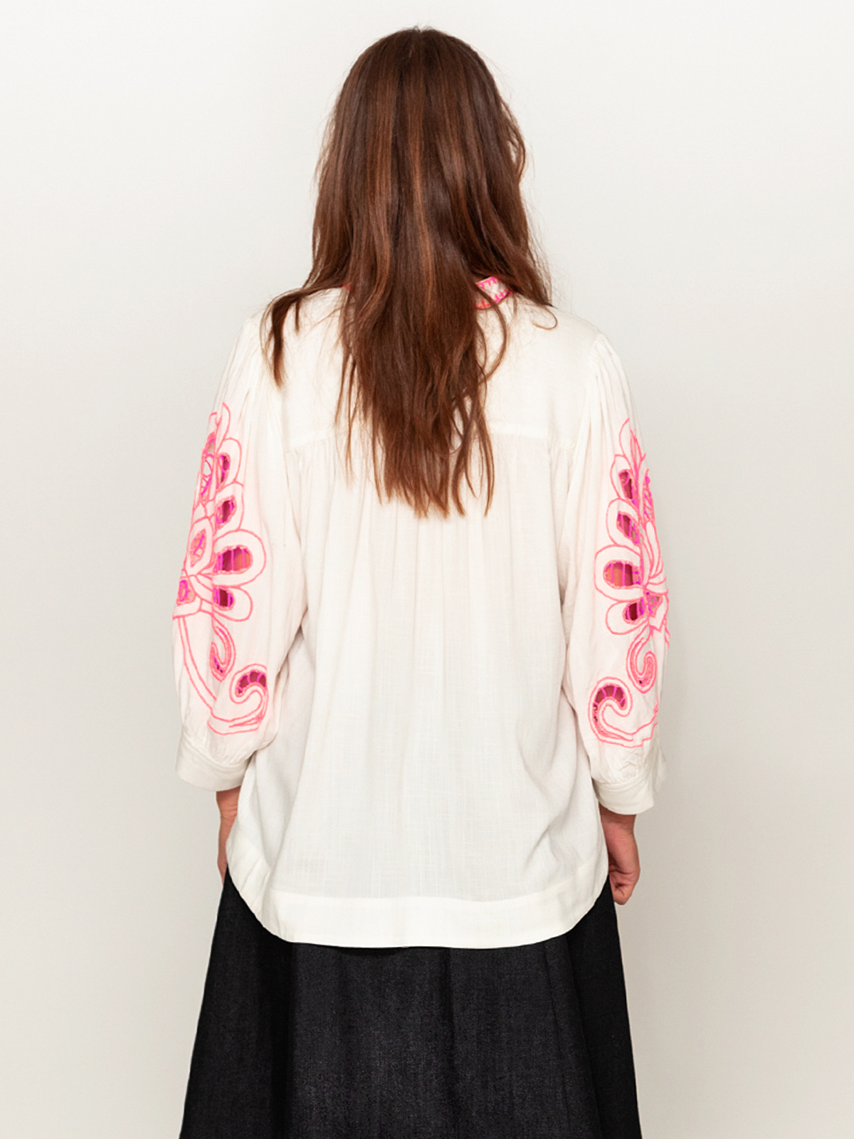 Nicole skjortebluse - Hvid/Neon-koralpink - Image 6