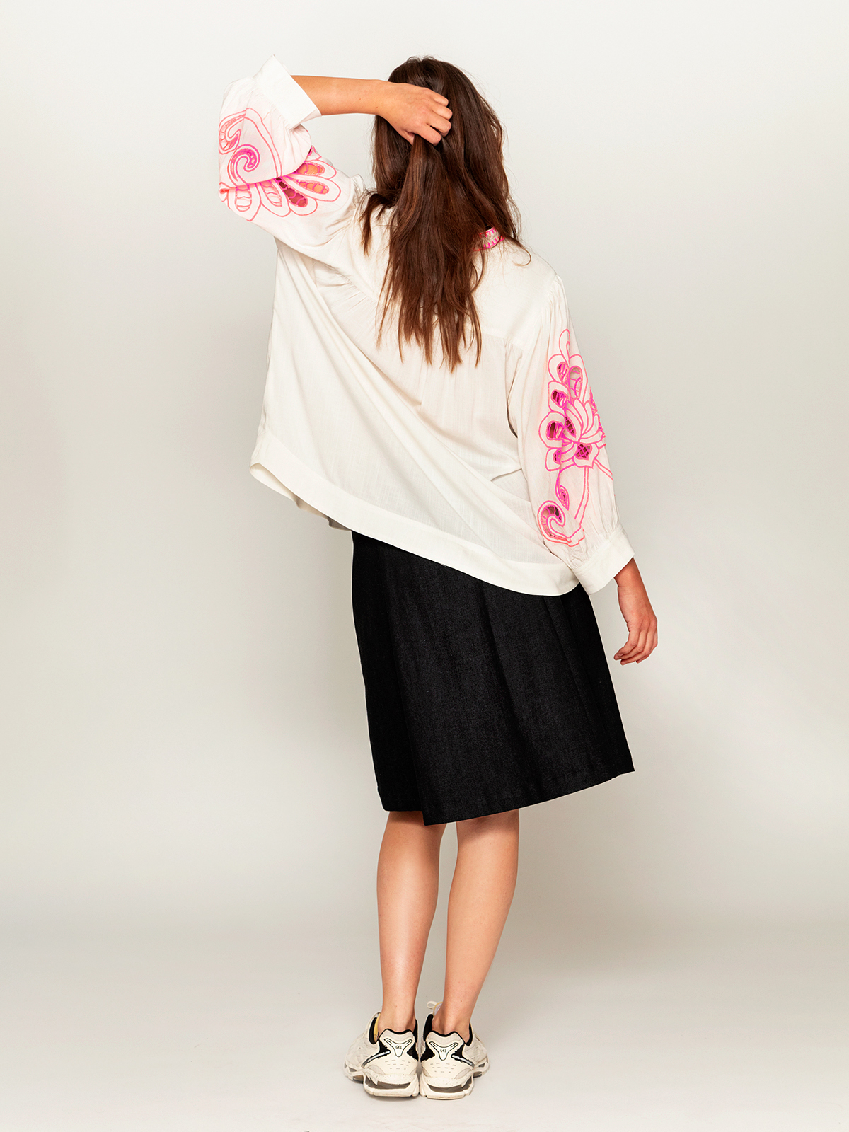 Nicole skjortebluse - Hvid/Neon-koralpink - Image 5