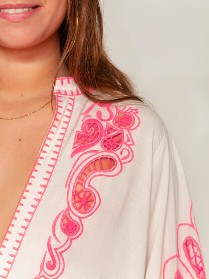 Nicole skjortebluse - Hvid/Neon-koralpink - Image 4