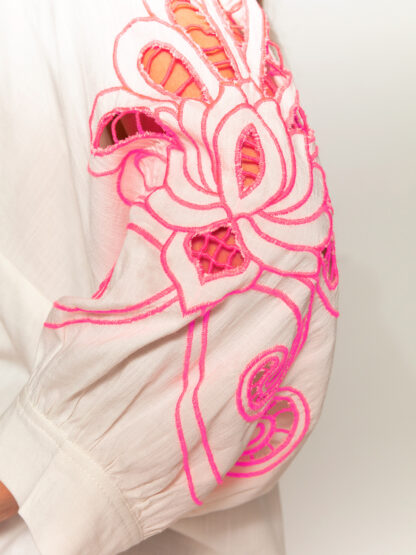 Nicole skjortebluse - Hvid/Neon-koralpink - Image 2